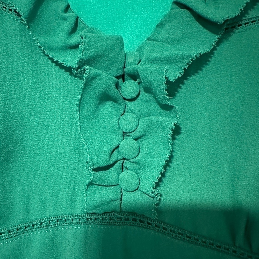 Anthropologie Maeve Della Green Flutter Hem Cap Sleeve Dress size 12 - Picture 7 of 7